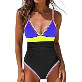 popvil One Piece Swimsuit 2025 Tummy Control Women Bathing Suit Shapewear Swimsuits Slimming Neon Cute Tie Back Swimwear