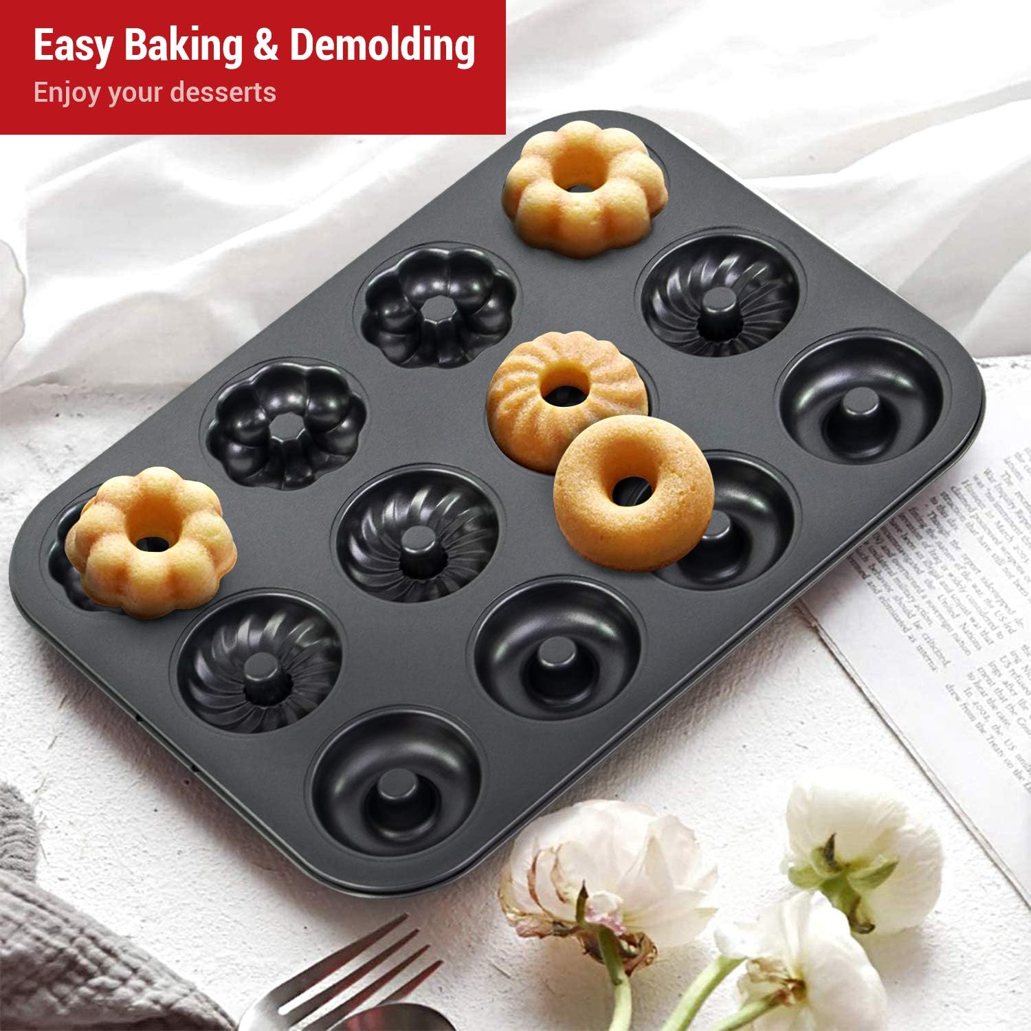 Nonstick Bakeware Set with Grips includes Nonstick Cake Pans/Muffin Pan/Cupcake Pan, Baking Pan Set with Red Handle, Carbon Steel (20PCS): Kitchen & Dining