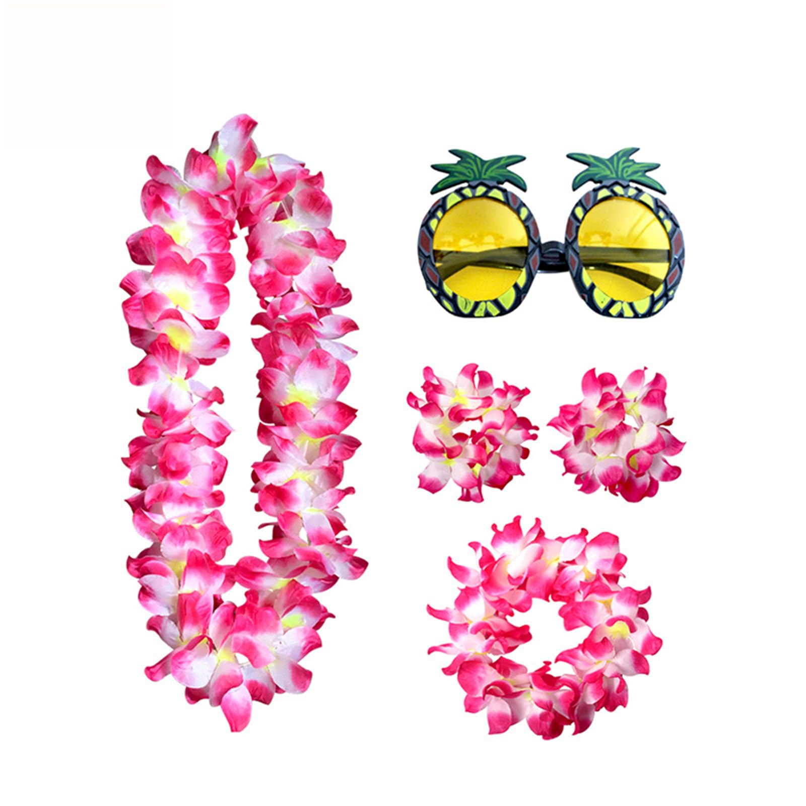 4Pcs Hawaiian Flower Necklace with 1Pcs Pineapple Sunglasses, Hawaiian Garland, Hawaiian Necklace Party Flower Garland Set, Flower Necklace Hawaii for Tropical Beach Hawaiian Party