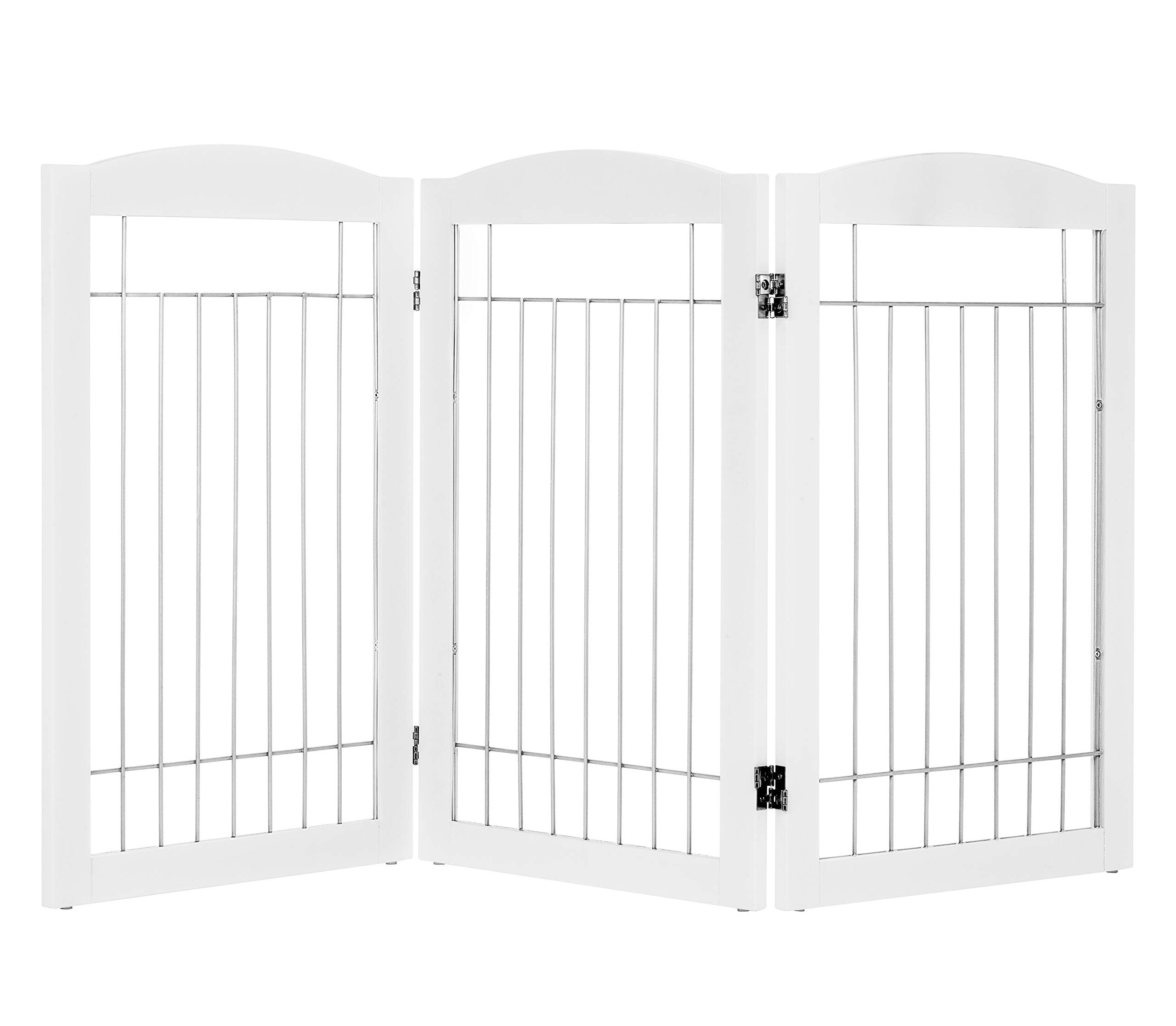 Spirich Freestanding Wire Pet Gate for Dogs, 60 inches Extra Wide, 30 inches Tall Dog Gate for The Houes, Doorway, Stairs, Pet Puppy Safety Fence, White with Sliver Wire- 3 Panels