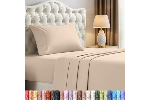 Utopia Bedding Twin Sheet Set – 3 Piece Bed Sheets for Twin Size Bed, Soft and Breathable Microfiber, Includes 1 Fitted Sheet, 1 Flat Sheet and 1 Pillowcase – Oeko Tex (Beige)