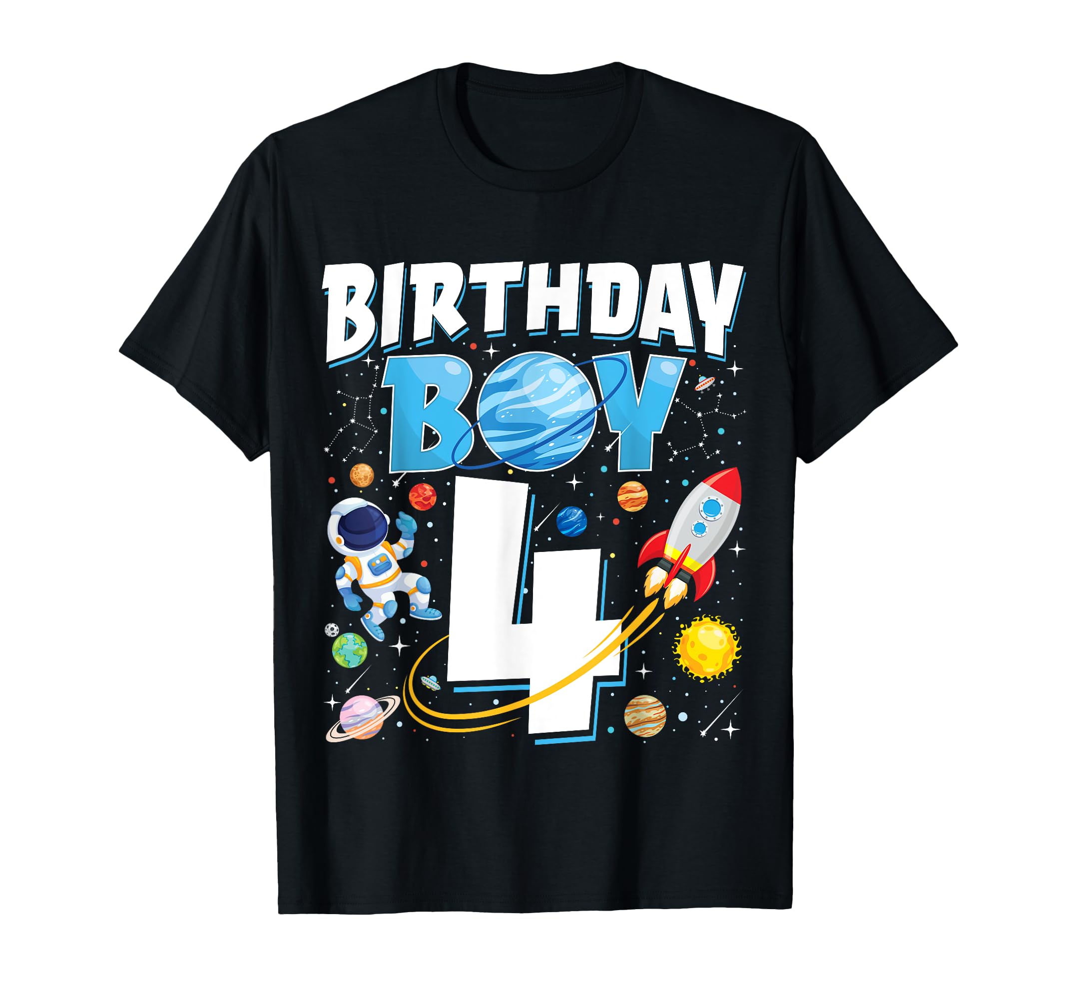 Photo 1 of (XL)  Birthday Astronaut Space Planets Four Years old T-Shirt