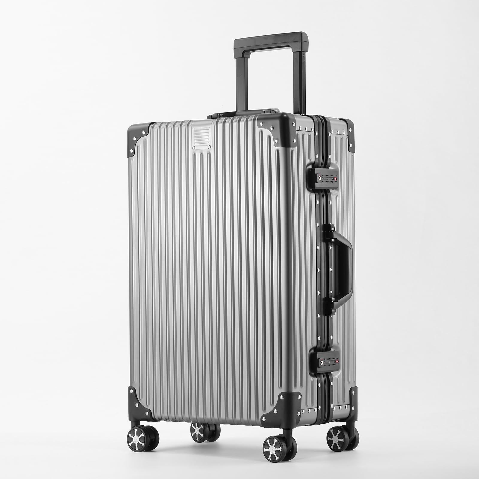 DwanNuts All Aluminum Carry On Luggage with Cup Holder TSA Lock, 22x14x9 Airline Approved Carry-On Hardside Suitcase with Spinner Wheels(20-lnch) (GREY)