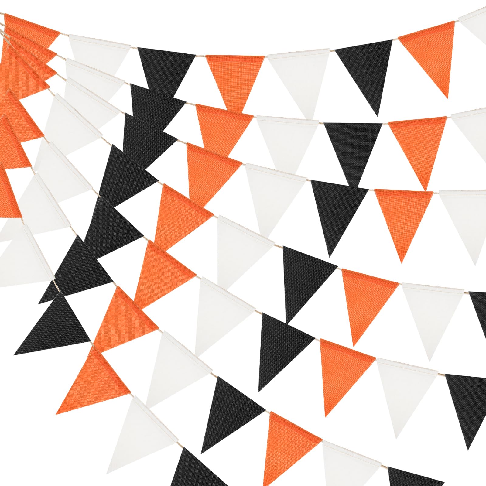 jijAcraft Black Orange White Burlap Bunting: 60PCS Pre-strung Hessian Bunting 20M Halloween Theme Banner Outdoor Waterproof Banner for Halloween Birthday Garden Party Decorations