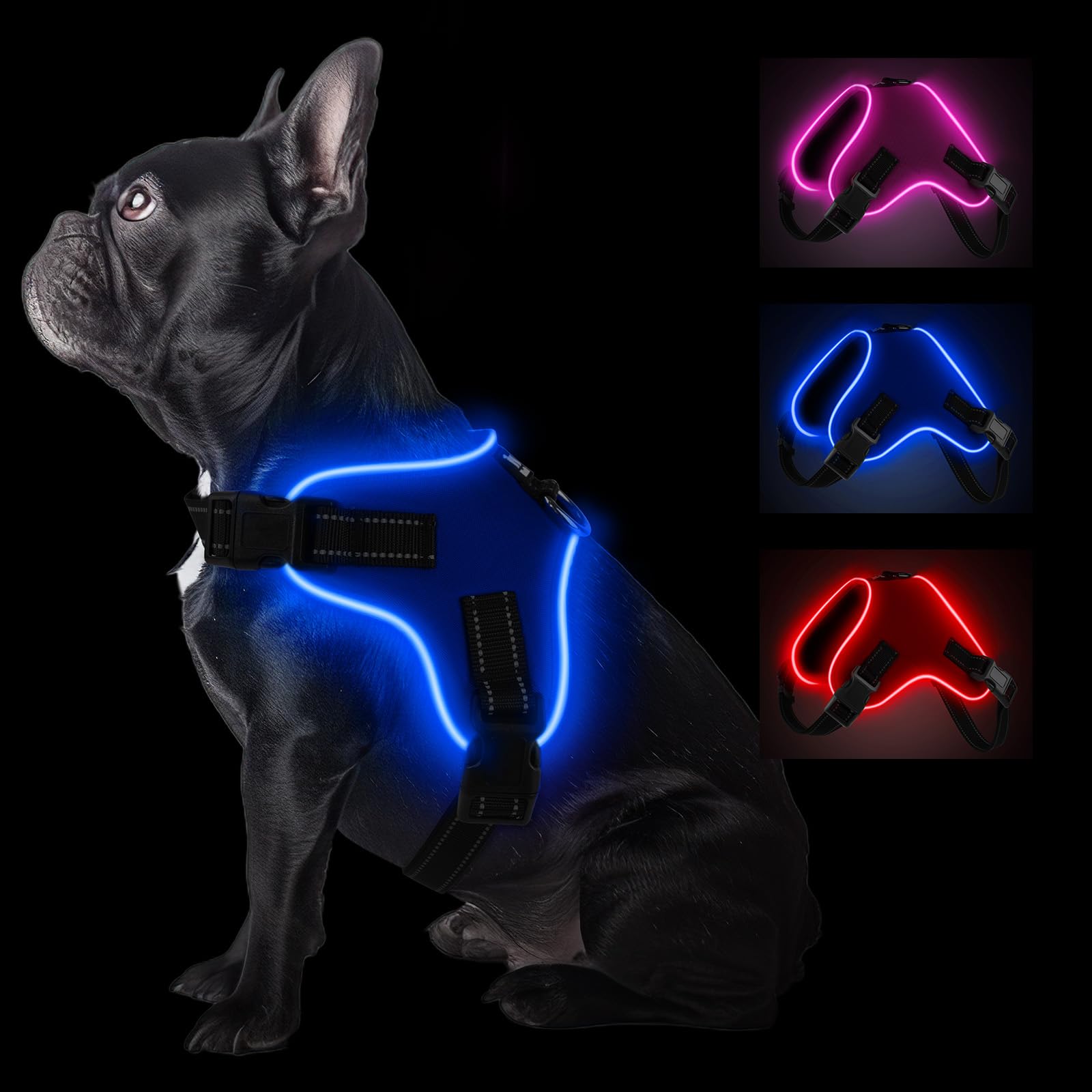 Photo 1 of Pewkim  Dog Harness, Led No-Pull Reflective Dog Vest, Breathable Adjustable Pet Harness with Handle for Outdoor Walking - No More Pulling, Tugging or Choking (Blue, M), Medium
