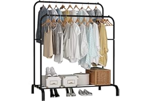 UDEAR Garment Rack Freestanding Hanger Double Rods Multi-Functional Bedroom Clothing Rack, Black