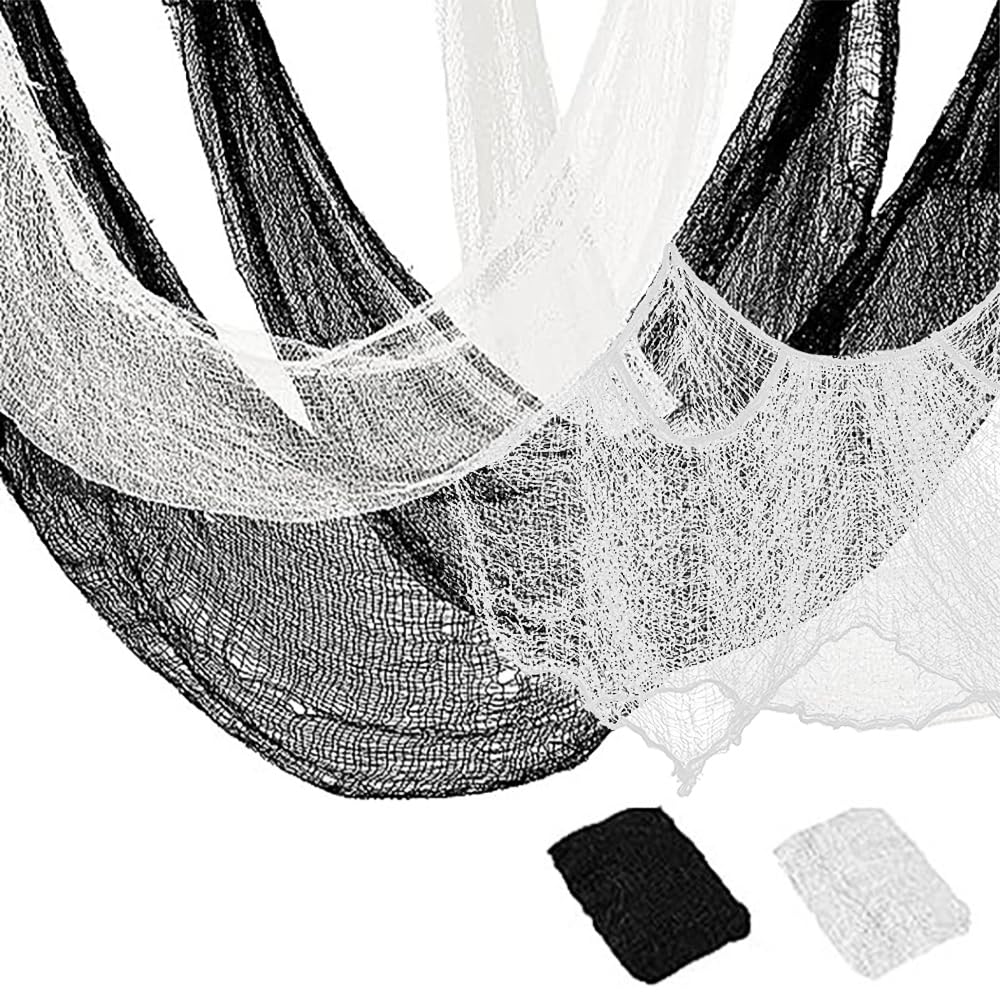 Topeedy 2 Pack Black White Halloween Spooky Creepy Cloth, 80 * 215cm Black and White Netting Cotton Gauze, Scary Halloween Decoration For Home Windows Wall Outdoor Party-32 * 85inch