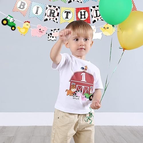 1st Birthday T-Shirt Baby Boy Toddler Farm Animal One Year Old B