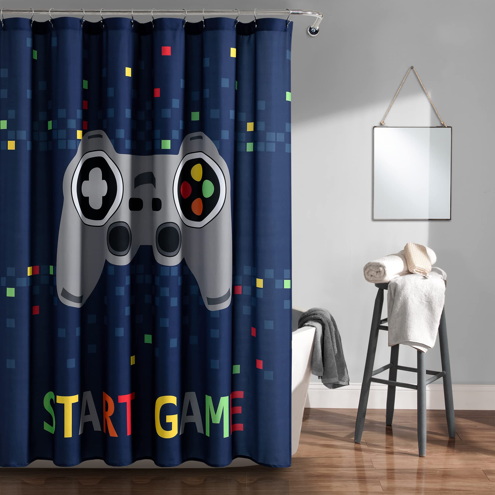 Lush Decor Video Games Shower Curtain, 72" x 72", Navy