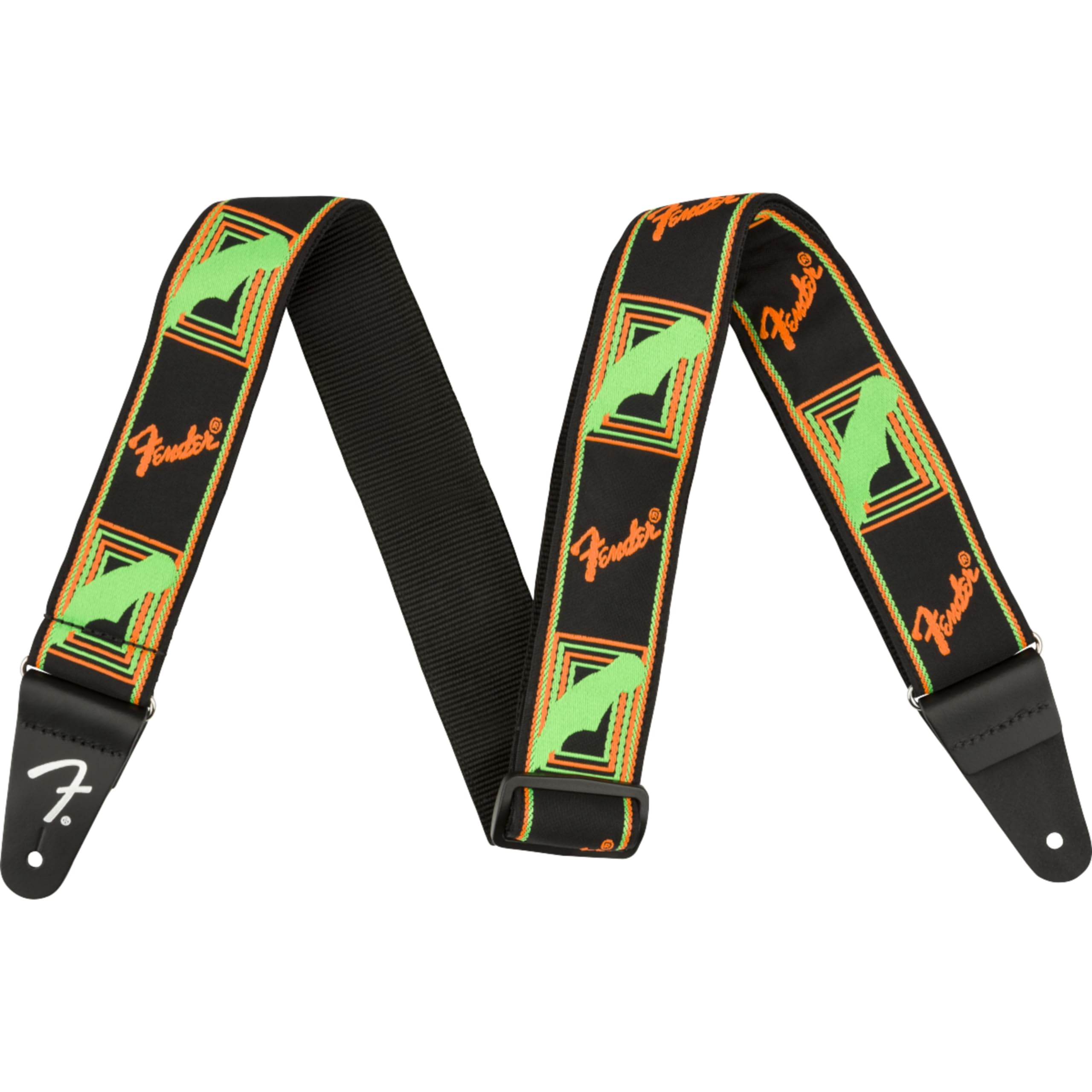 Fender® Neon monogram strap, green/orange