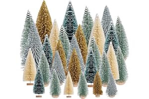 Yahpetes Artificial Mini Christmas Trees, 30 Pcs Sisal Snow Pines in 5 Sizes, Crafting Displaying Decoration, Tabletop Xmas Tree for Home, Party