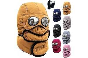 Winter Thermal Hat with Glasses, Windproof Fleece Warm Beanie with HD Goggles & Detachable Mask for Outdoor Sport Ski