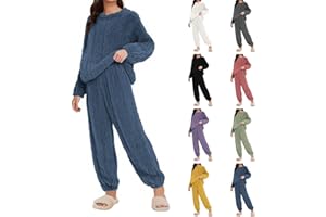 GENERIC Fleece Pajamas Sets for Women Fall Winter Warm Soft Flannel 2 Piece Lounge Wear Ladies Cute Pius Size Fuzzy Sleepwear