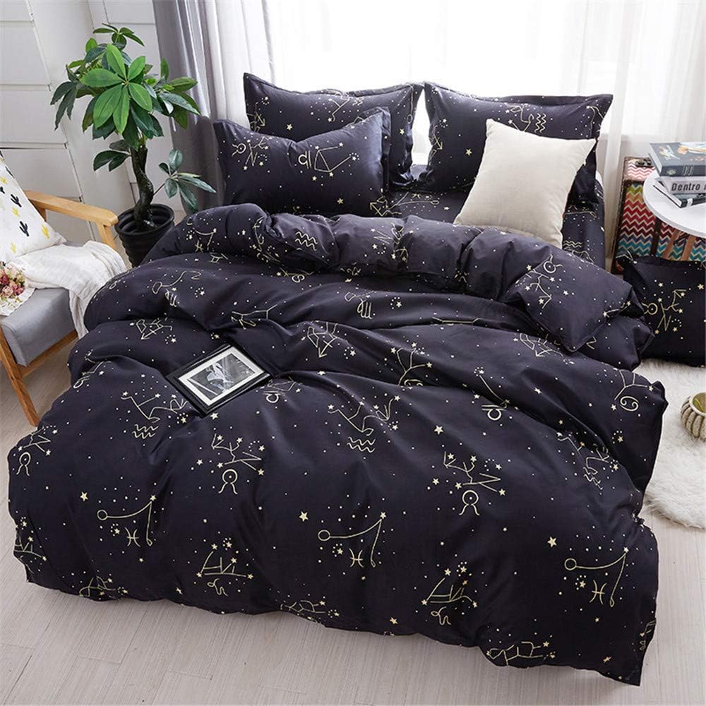 Duvet Cover Set, Constellation Star Printing Bedding Set Space Theme Kids Bedding Set, with Zipper Closure Easy Care (Single)
