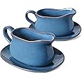 LE TAUCI 17oz Gravy Boat with Saucer Stand, Set of 2, Ceramic Sauce Boat with Tray for Salad Dressings, Creamer, Broth, Black Pepper, Ceylon Blue