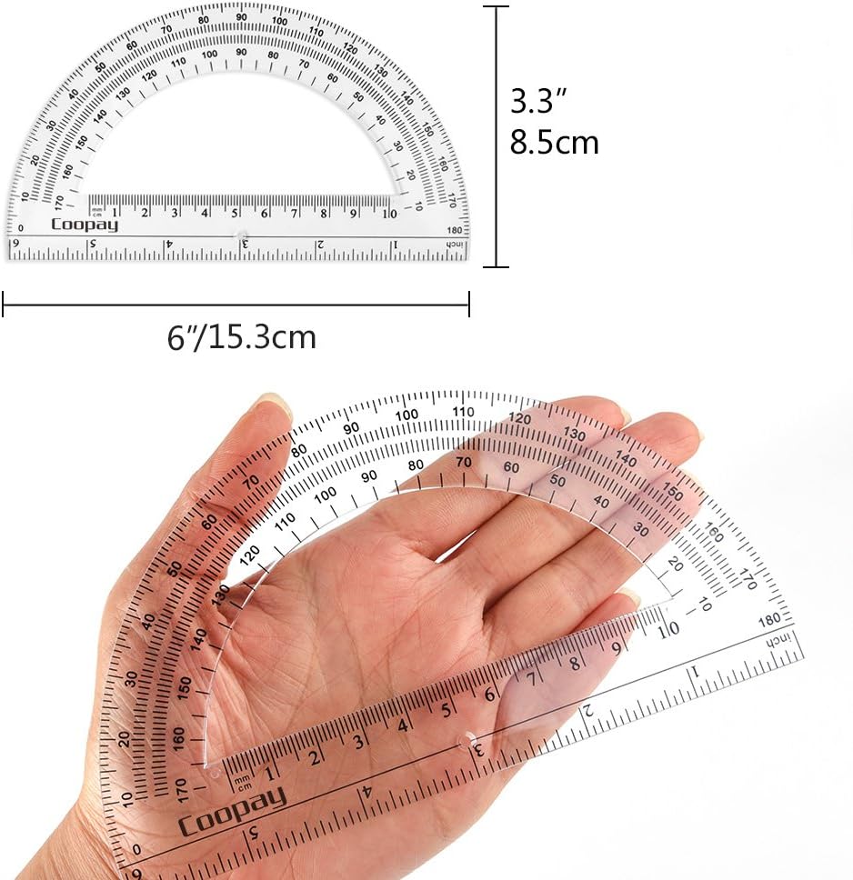 Coopay 24 Pack Plastic Protractors Clear Protractor Student Math Protractor Set 180 Degrees for Angle Measurement, 6 Inches : Office Products