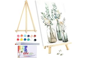 VIGEGU Paint by Numbers Kit for Adults Beginner with Framed Canvas - with Wooden Easel,Bottle Flower DIY Oil Painting, with Acrylic Paints Brushes Nice Gift Box 7.8x11.8in