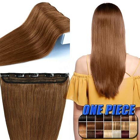 Echthaar Clip in Extensions günstig Haarverlängerung 1 Tessse 5 Clips Haarteile Echthaar Remy Human Hair 40cm-45g(#6 Mittelbr
