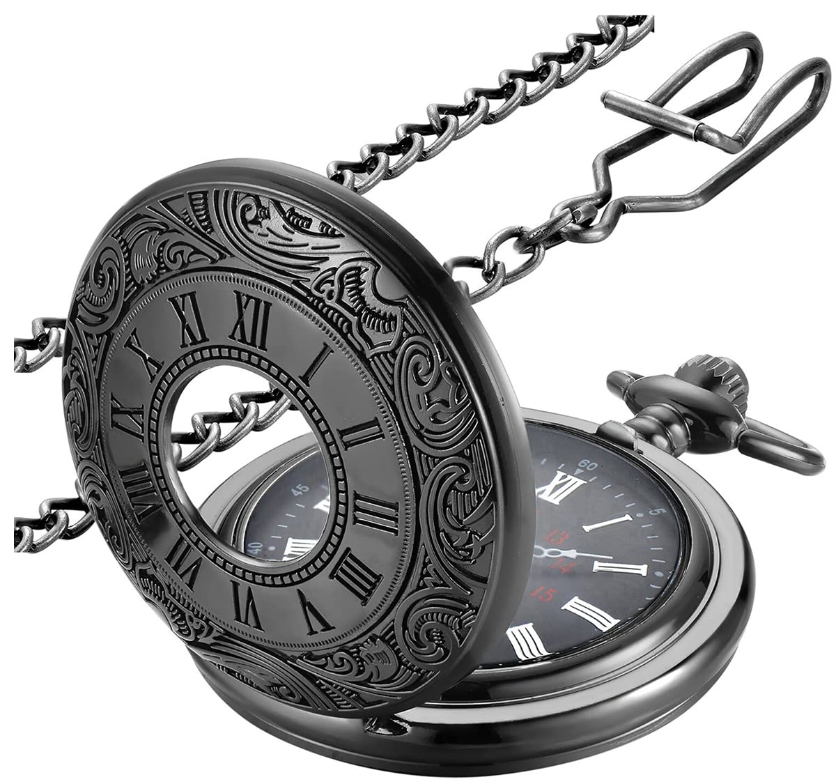 Photo 1 of LYMFHCH Vintage Pocket Watch Roman Numerals Scale Quartz Pocket Watches with Chain Christmas Graduation Birthday Gifts Fathers Day