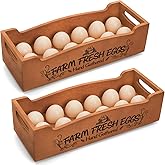 YOUEON Wooden Egg Holder for Countertop, Stackable 2-Tier Egg Crates for 24 Eggs with Handle, Farmhouse Rustic Pinewood Egg Storage Box with “Farm Fresh Eggs” Print, No Assembly Needed