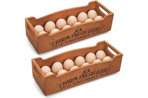 YOUEON Wooden Egg Holder for Countertop, Stackable 2-Tier Egg Crates for 24 Eggs with Handle, Farmhouse Rustic Pinewood Egg S
