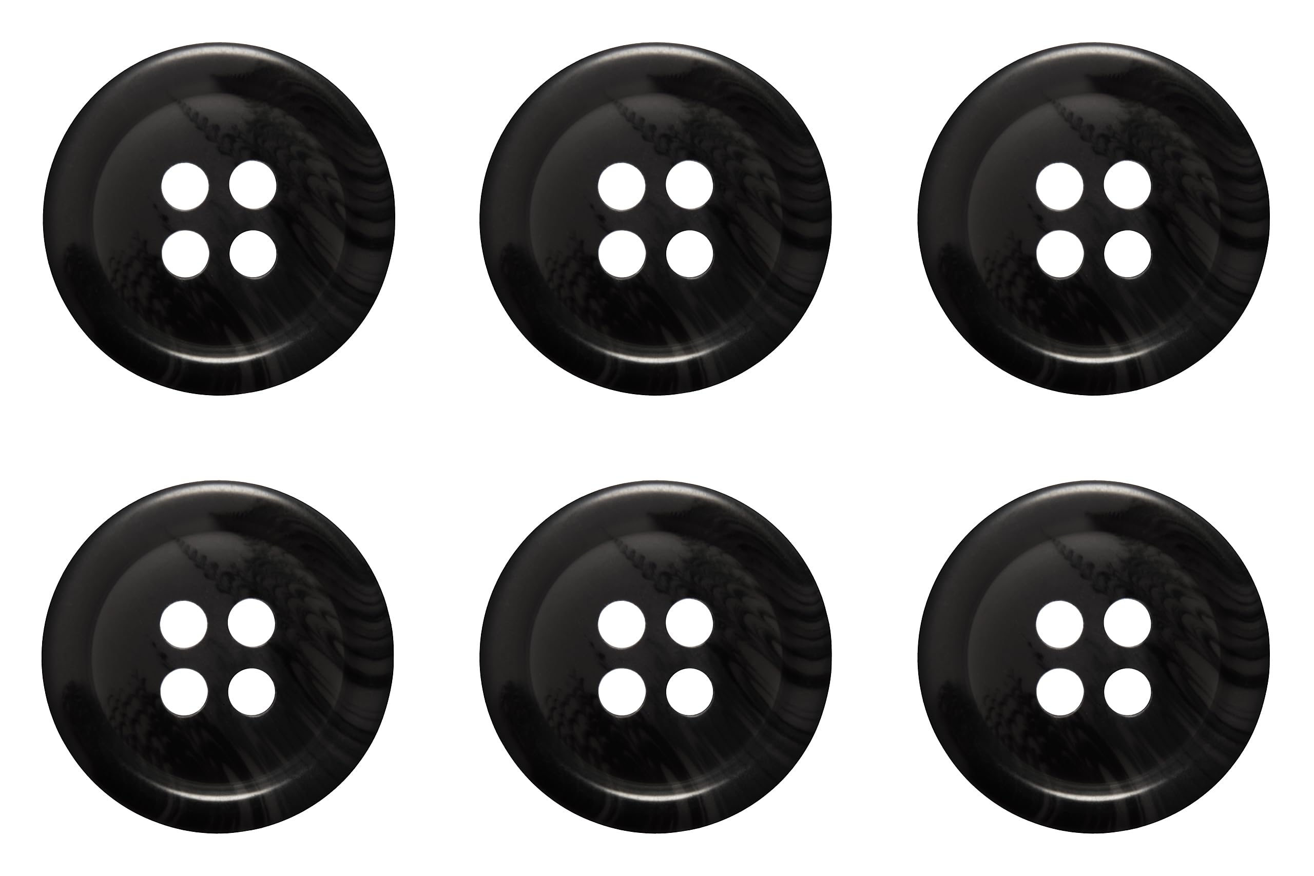 Pack of 6 Black 18mm Round Faux Horn Sew On Plastic Buttons for Skirts Trousers Suits Shorts Coats Flat 4 Holes 28L