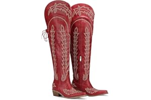 Krypthixor Thigh High Cowboy Boots With Lace Up Over The Knee Cowgirl Boot For Women Embroidered Western Boot With Side Zipper Comfortable Wide Calf Tall Boots