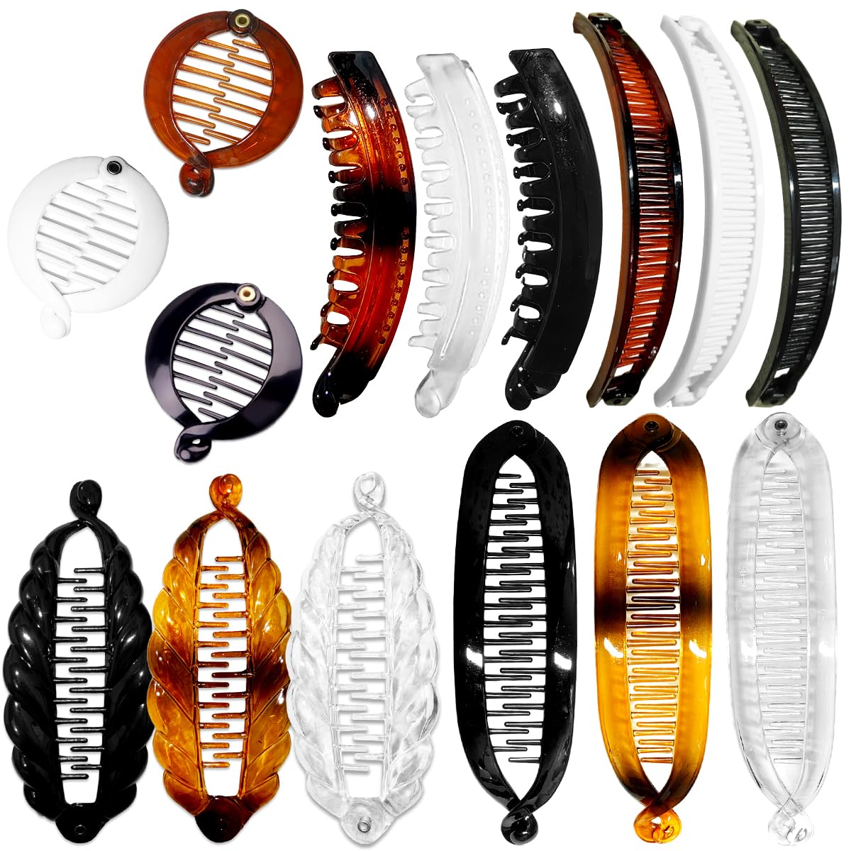 Photo 1 of 15PCS Banana Hair Clips, Banana Clincher Clips Combs Fishtail Fish Shape Hair Comb Clips, Ponytail Bun Holder Jaw Clamp for Women Girls Thick Medium Thin Hair(Retro Style)