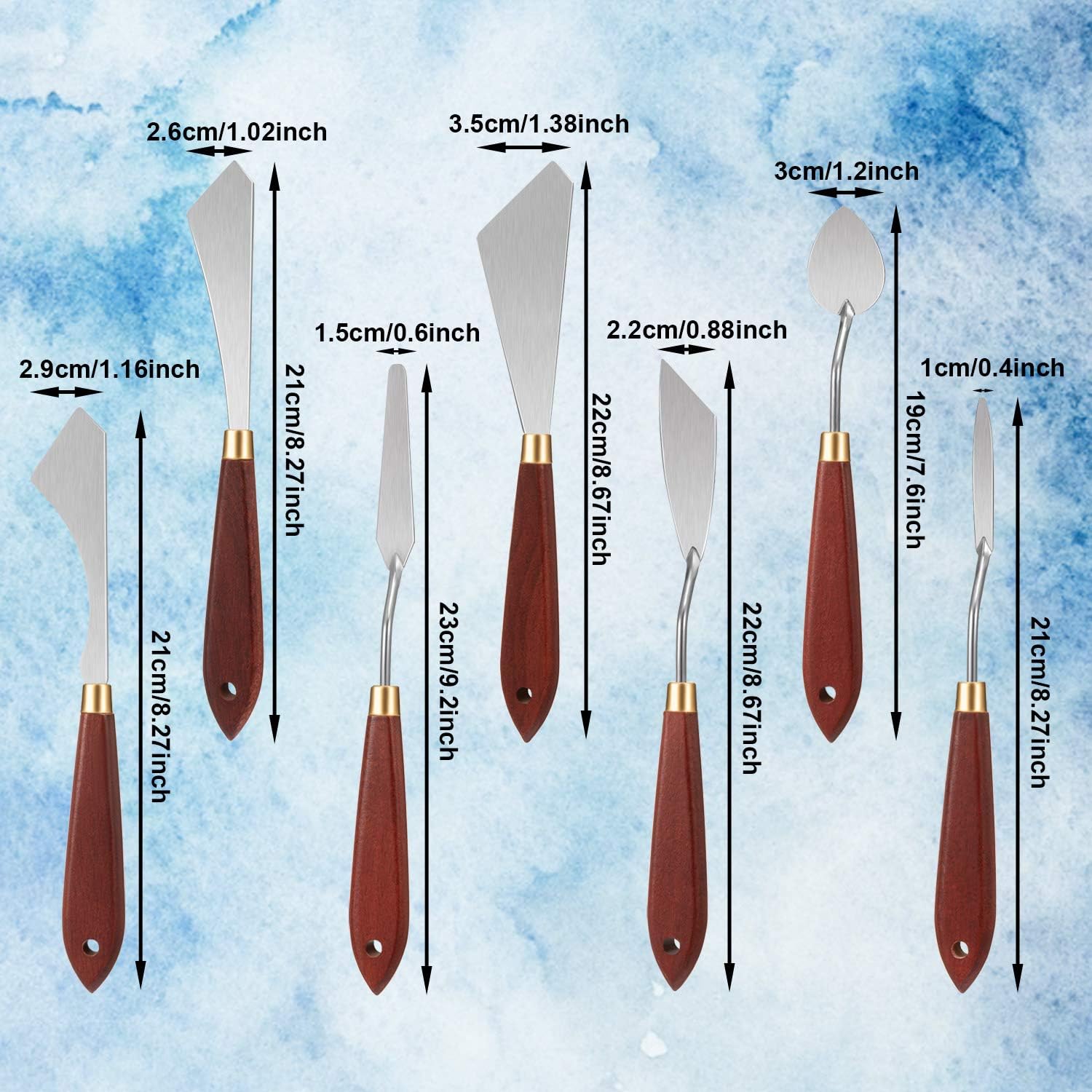 7 Pieces Painting Knife Set Painting Mixing Scraper Stainless Steel Spatula Palette Knife for Oil Painting Supplies