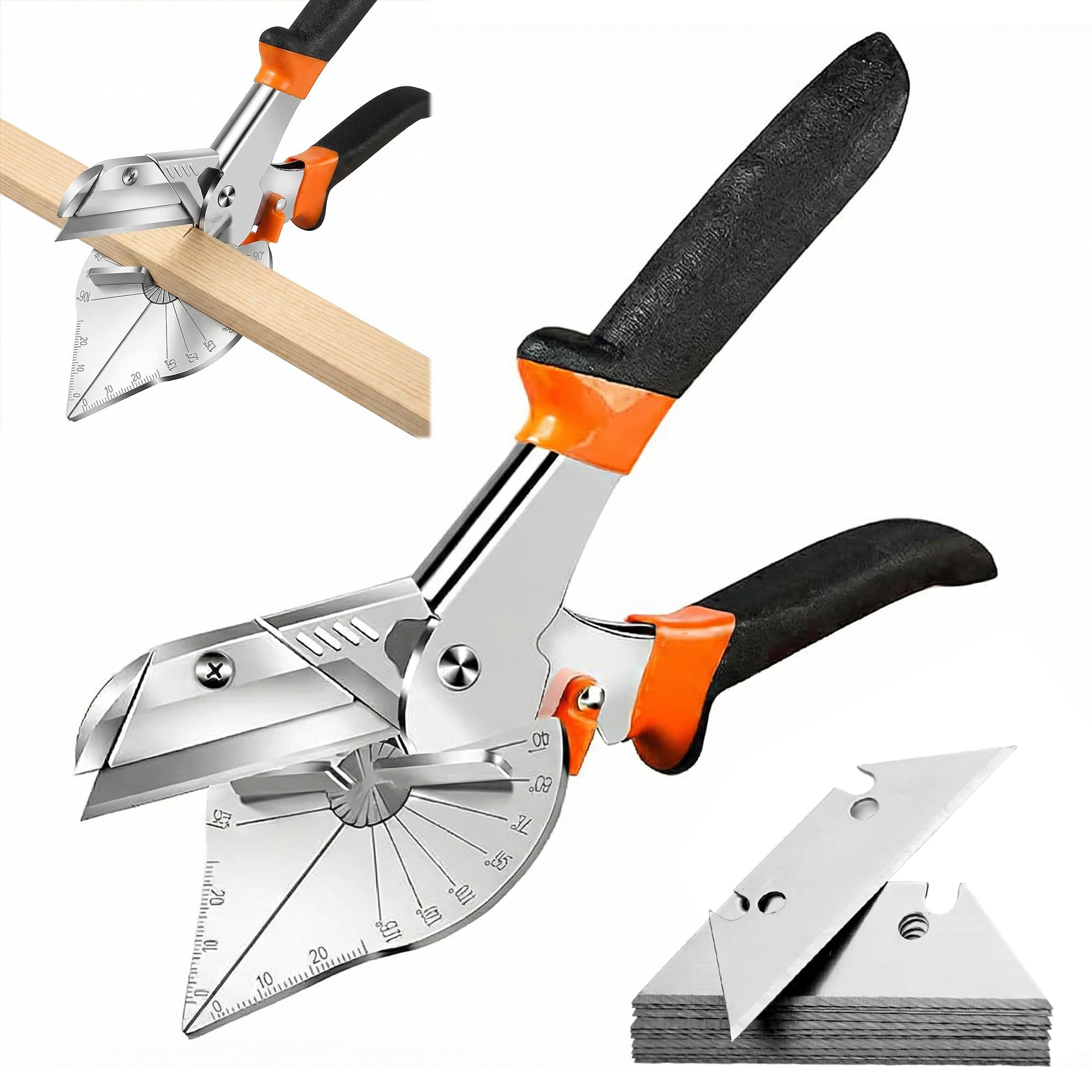 Multi-angle mitre scissors, multifunctional: angle scissors, cable duct scissors for 45-135 degree angle with 10 replacement blades for precise cutting of wood, plastic, rubber, PVC