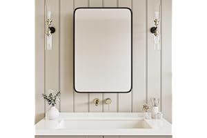 AGDULL Vintage-Style Bathroom Wood Wall Cabinet with Black Metal Frame Curved Mirror, Recessed Medicine Cabinet, Bathroom Storage Cabinet, Black, 17.5x29 Inch