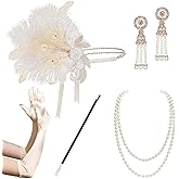 BABEYOND 1920s Flapper Accessories Gatsby Costume Accessories Set 20s Flapper Headband Pearl Necklace Gloves Plastic Holder