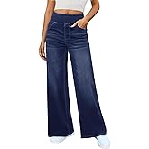 DLOODA Women's Wide Leg Jeans High Waisted Stretchy Denim Pants Elastic Waist Pull On Sweatpant Jeans Trendy Baggy Loose