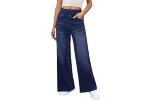 DLOODA Women's Wide Leg Jeans High Waisted Stretchy Denim Pants Elastic Waist Pull On Sweatpant Jeans Trendy Baggy Loose