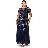 Adrianna Papell Women's Bead Long Dress with Godets, Light Navy, 14