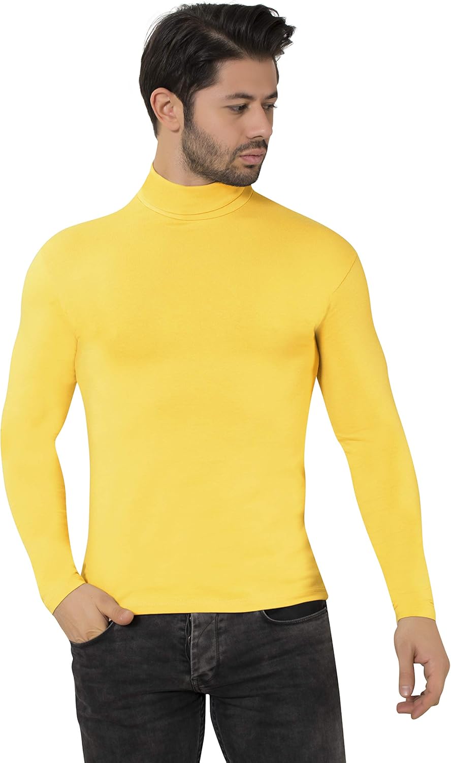 elegance1234 Men's ROLL Neck Tops Medium Yellow Amazon.co.uk Clothing