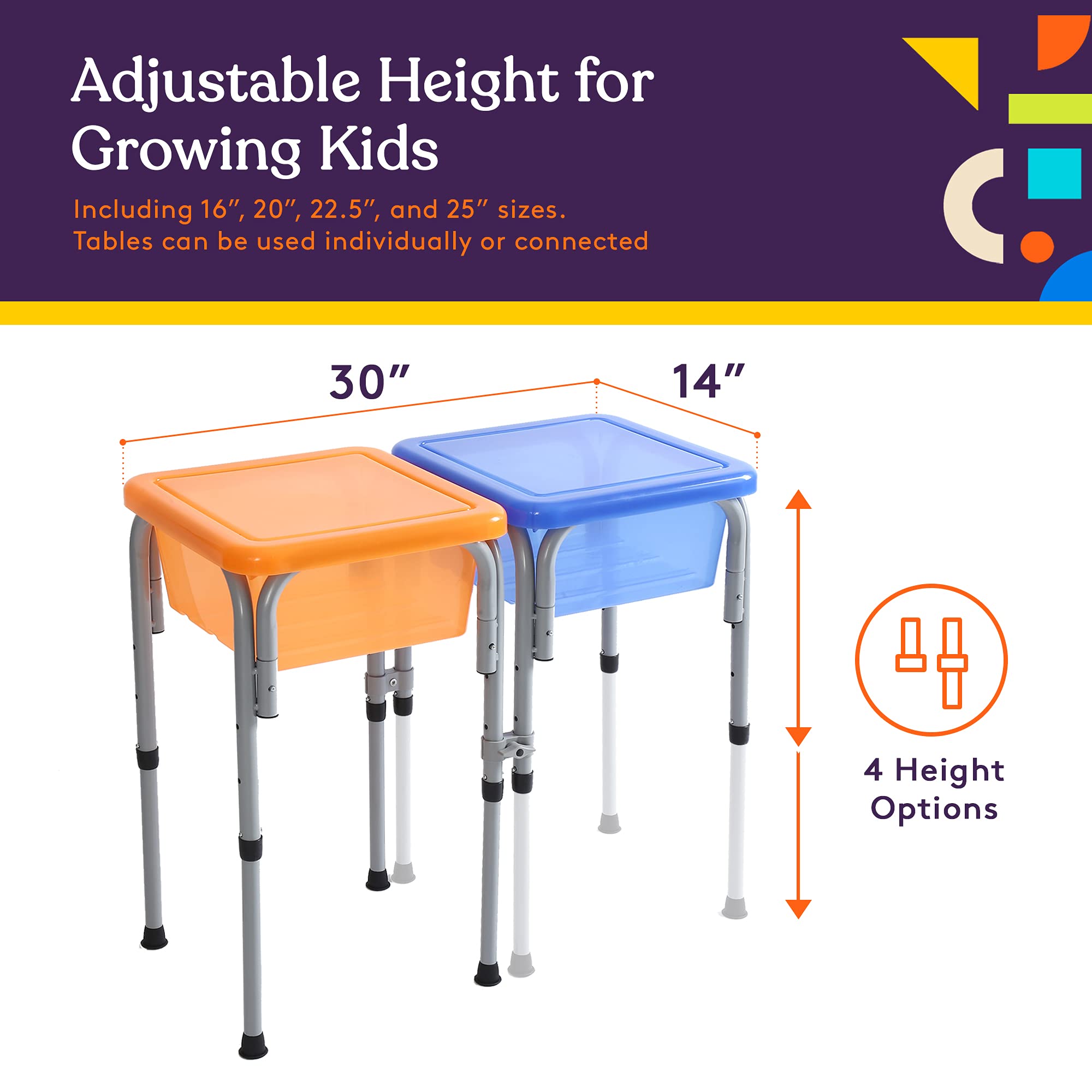 Special Supplies Sensory Activity Table for Kids and Toddlers -with Plastic Buckets and Beach Toys for Interactive Learning - Water, Sand, and STEM Play (Two Buckets - Orange + Blue)