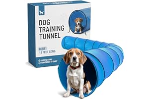 Houseables Dog Tunnel, Dog Agility Tunnel, Agility Equipment, Puppy Obstacle Course, Pet Playground, Crawling, Small, Medium, Large, Indoor/Outdoor, Play, Pop Up Set, Exercise Tube, Toy, Blue, 18 Feet