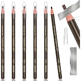 6 Piece Dark Brown Waterproof Eyebrows Pencil Tattoo Makeup And Microblading Supplies Kit-Permanent Eye Brow Liners In 5 Colors Waterproof Eyebrow Pencils Peel - Brow Pencil Set For Marking