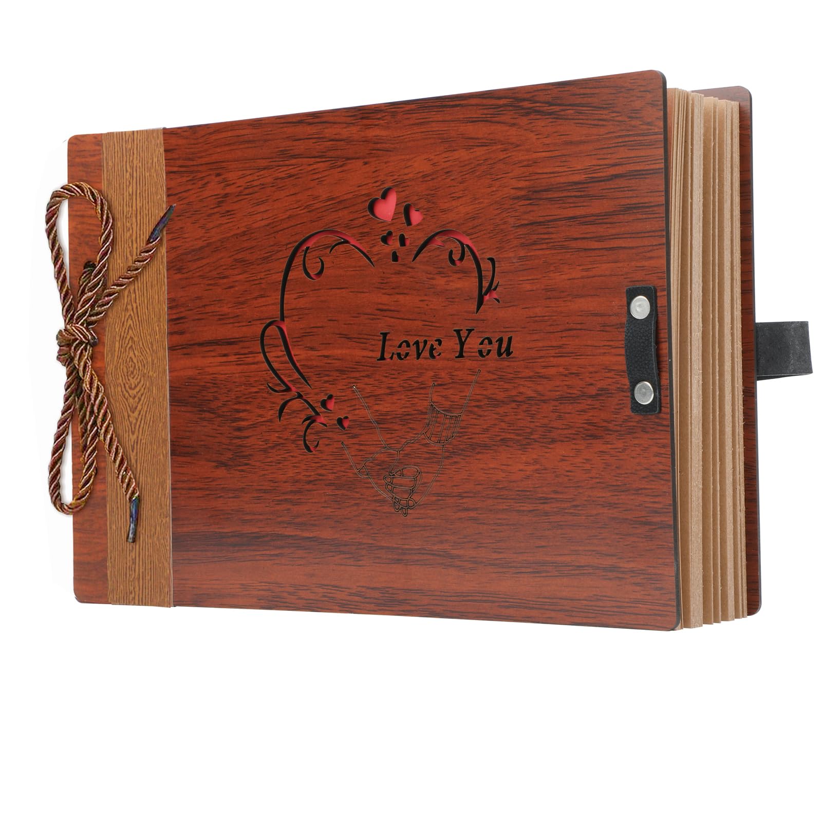 ZEEYUAN I Love You Photo Album Scrapbook Wooden DIY Album Book with 80 Pages Present for Valentines Wedding Mothers Anniversary Day Birthday