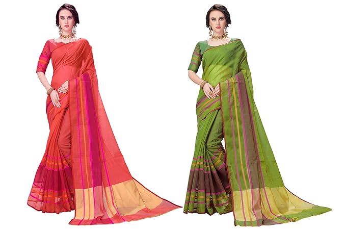 Womens Cotton Silk Saree Combo Pack of 2 (Multicolored)