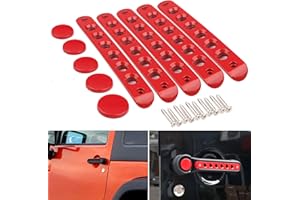JK Door Handle Inserts, DDUOO Red Aluminum Side Door Grab Handles Knob Cover Trim Accessories Compatible with JK Unlimited 4-