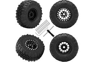 daitoku 1.0 Beadlock Wheels and Tires Set - Aluminum Rims with 7mm Sleeve RC Truck Wheels Tires for 1/18 RC Crawler Axial SCX24 TRX4M FCX24 Gladiator Bronco C10 Deadbolt (4pcs) - Style B