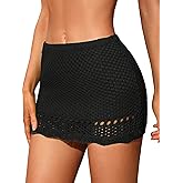 Milumia Women's Crochet Beach Mini Skirt Knit Scallop Hem Cut Out Bikini Swimsuit Cover Up Skirts