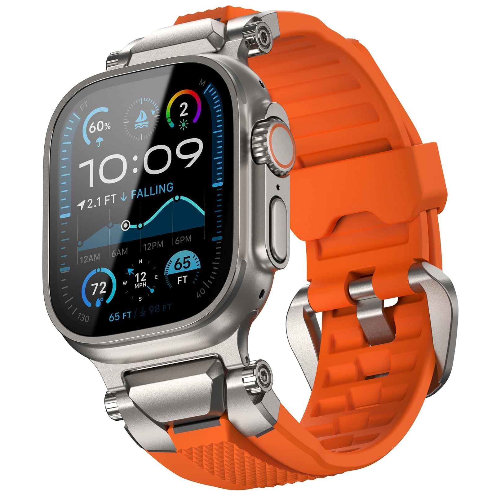 ULTIMAL Compatible with Apple Watch Straps Ultra 3/2/1 Series 11 10 9 8 7 6 5 4 SE SE2 SE3, Silicone Sport Durable Band for iWatch Strap 49mm 46mm 45mm 44mm (Orange+Silver)