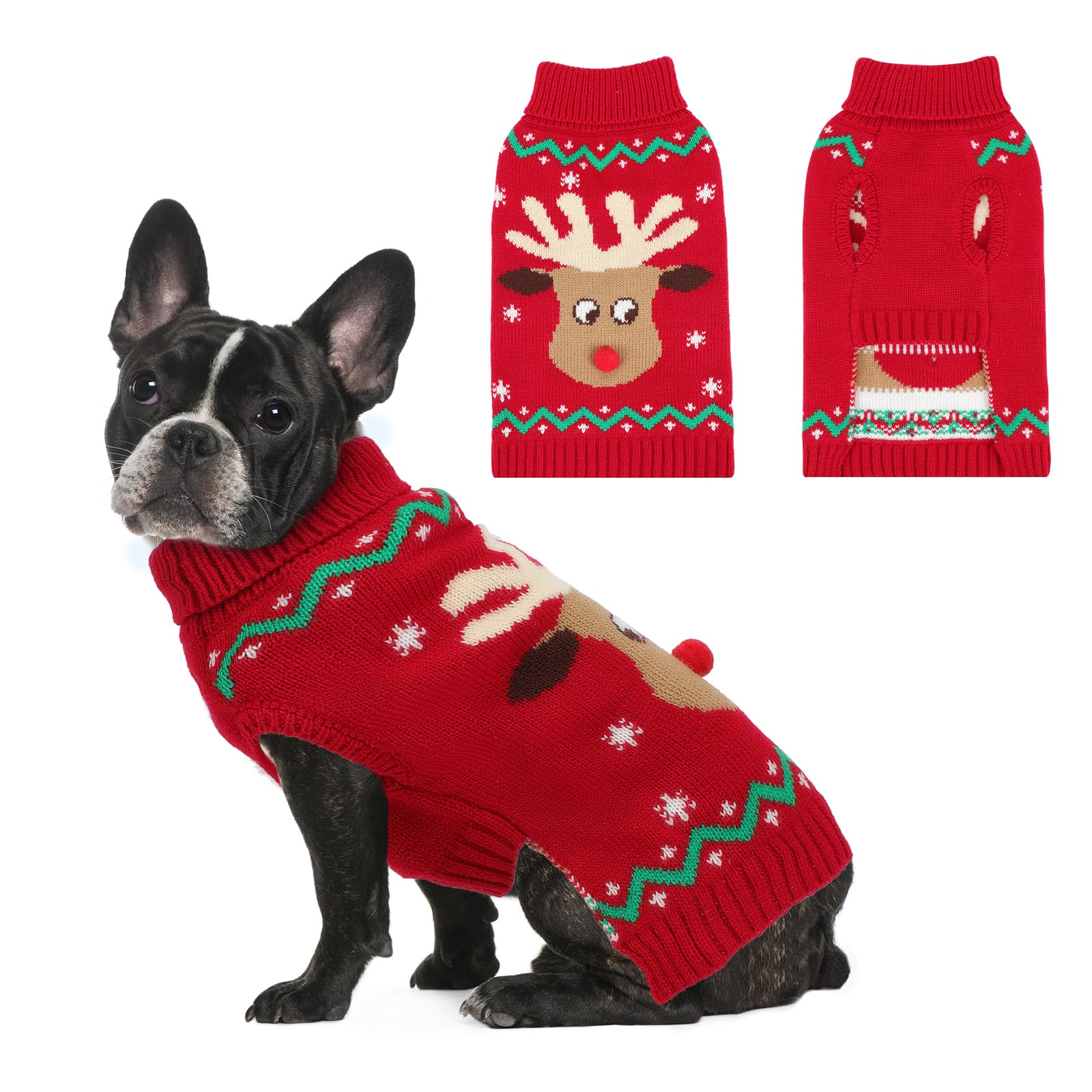 HYLYUN Christmas Dog Sweaters Pullover, Reindeer Snowflake Christmas Dog Outfits, Classic Turtleneck Dog Clothes for Medium Dogs(S)