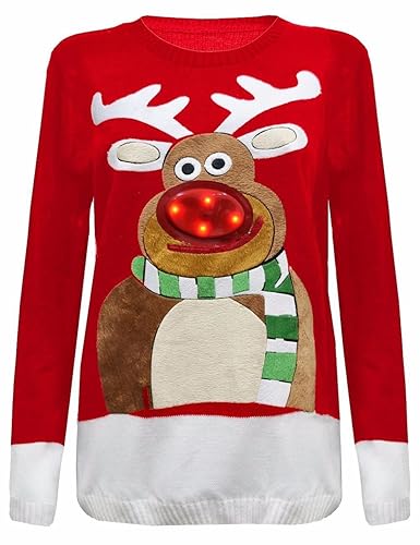 Janisramone Damen Herren Unisex Männer Weihnachtsbaum Aufhellen Rudolph Neuheit LED Pullover Pullover