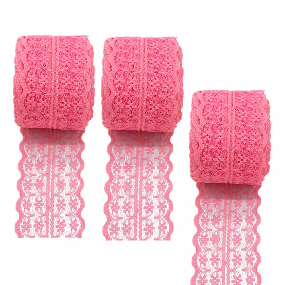 3 Rolls 10 Meters Floral Lace Ribbon Lace Trim Webbing Fabric for DIY Jewelry Making Craft Wedding Accessories Gift Wrapping(Watermelon)