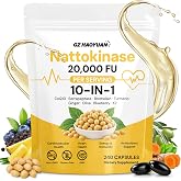 Nattokinase Supplement 20,000 FU, Triple Enzyme Complex with Serrapeptase &amp; Bromelain, CoQ10, Vitamin K2, Turmeric, Botanical Extracts, Heart &amp; Circulation Support, Healthy Aging,Non-GMO,240 Capsules