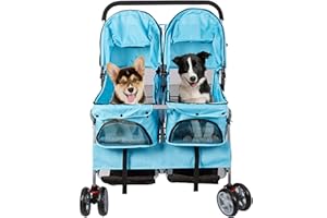 LUCKY TREE Pet Stroller Twin Folding Dog Cat Carrier Travel Cart, Multiple Colors